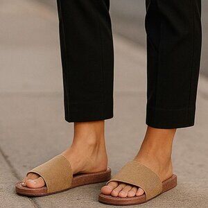 STEVE MADDEN JELLO Jelly Slides 9 Sandals Blush Bronze Glitter Stones Bling